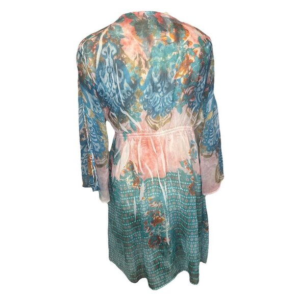 S Twelve Semi Sheer Blingy Dress Cover Up Y2K Gauzy Boho Beach Gypsy Fairy Sz L - Picture 6 of 12